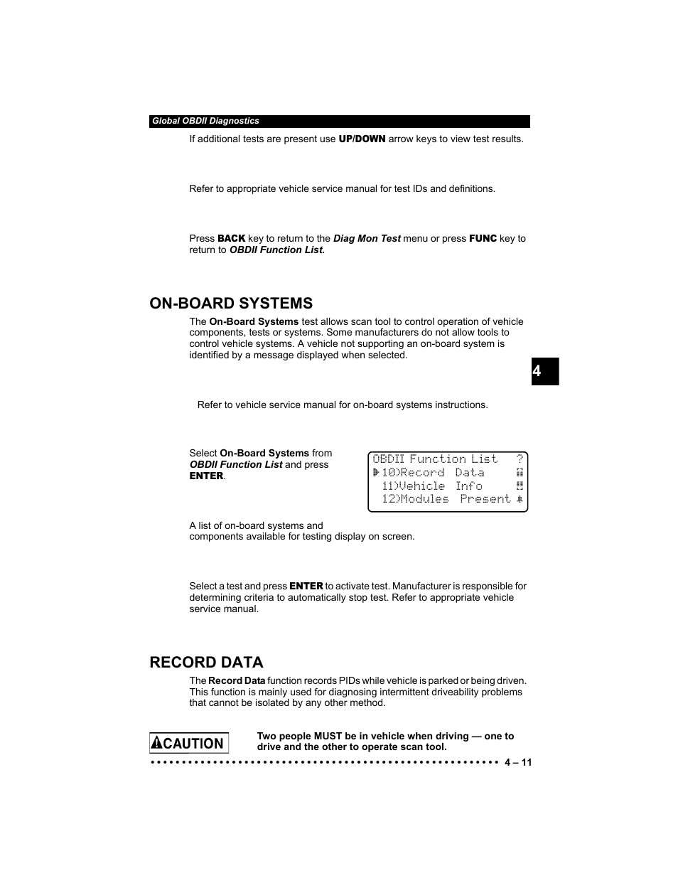 On-board systems, Record data | Actron KAL9640B User Manual | Page 45 / 144