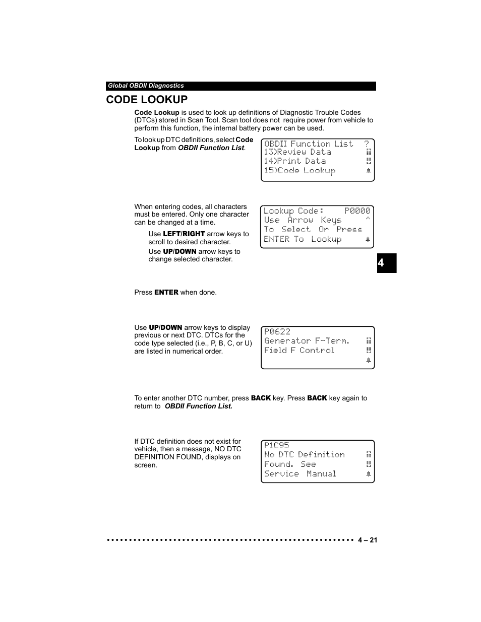 Code lookup, 4code lookup | Actron KAL9640B User Manual | Page 55 / 144