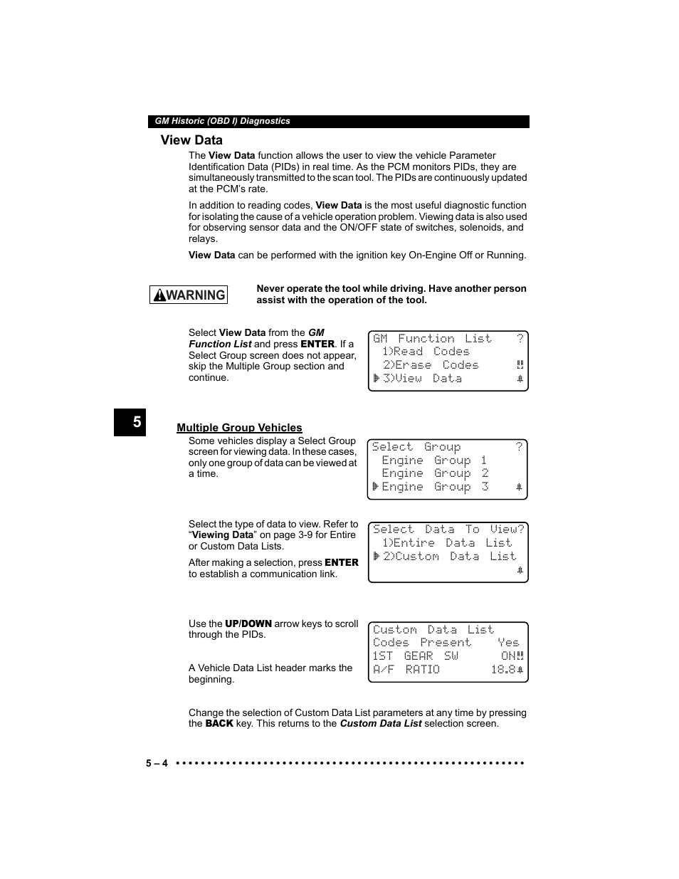 View data, Multiple group vehicles | Actron KAL9640B User Manual | Page 60 / 144