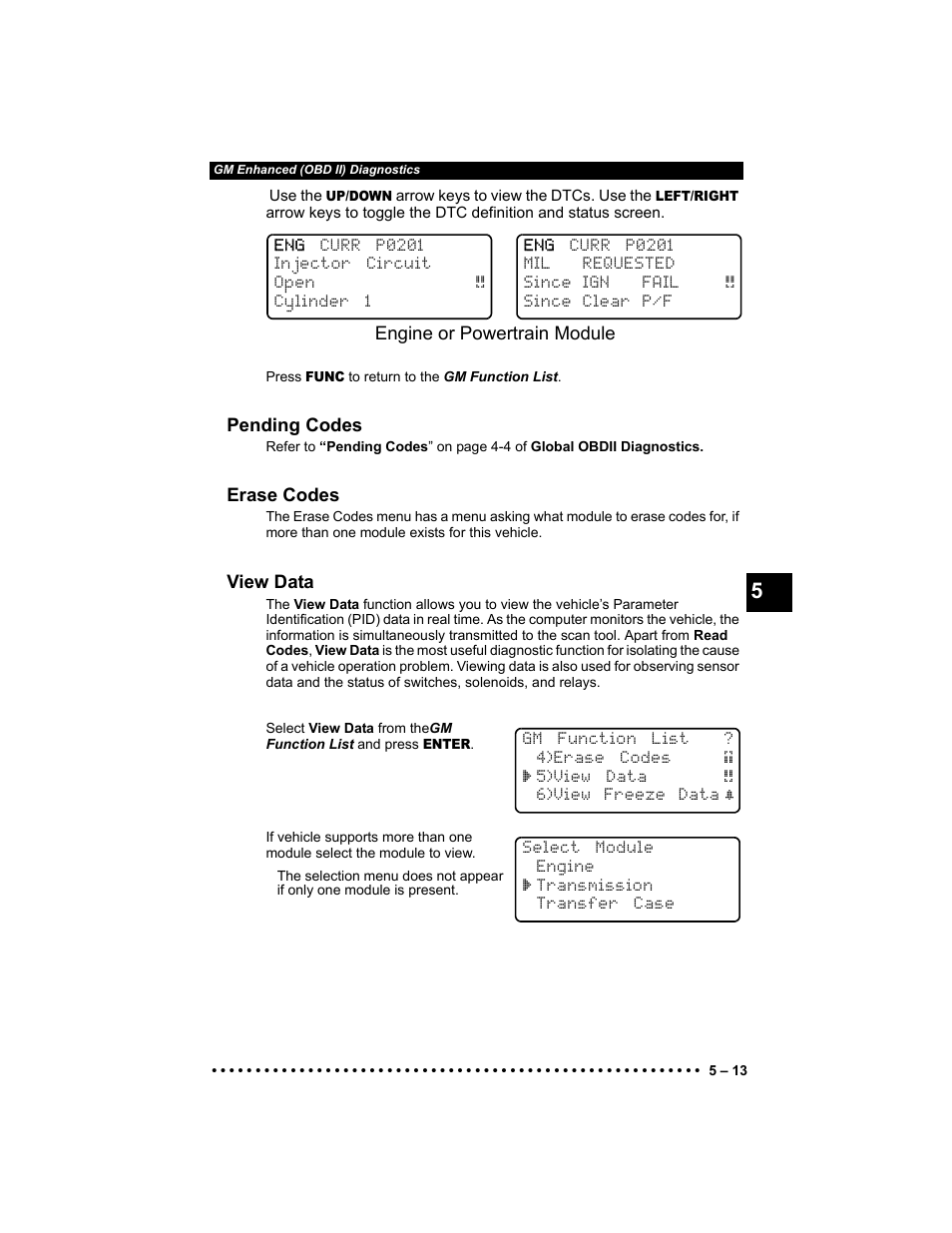 Pending codes, Erase codes, View data | Actron KAL9640B User Manual | Page 69 / 144