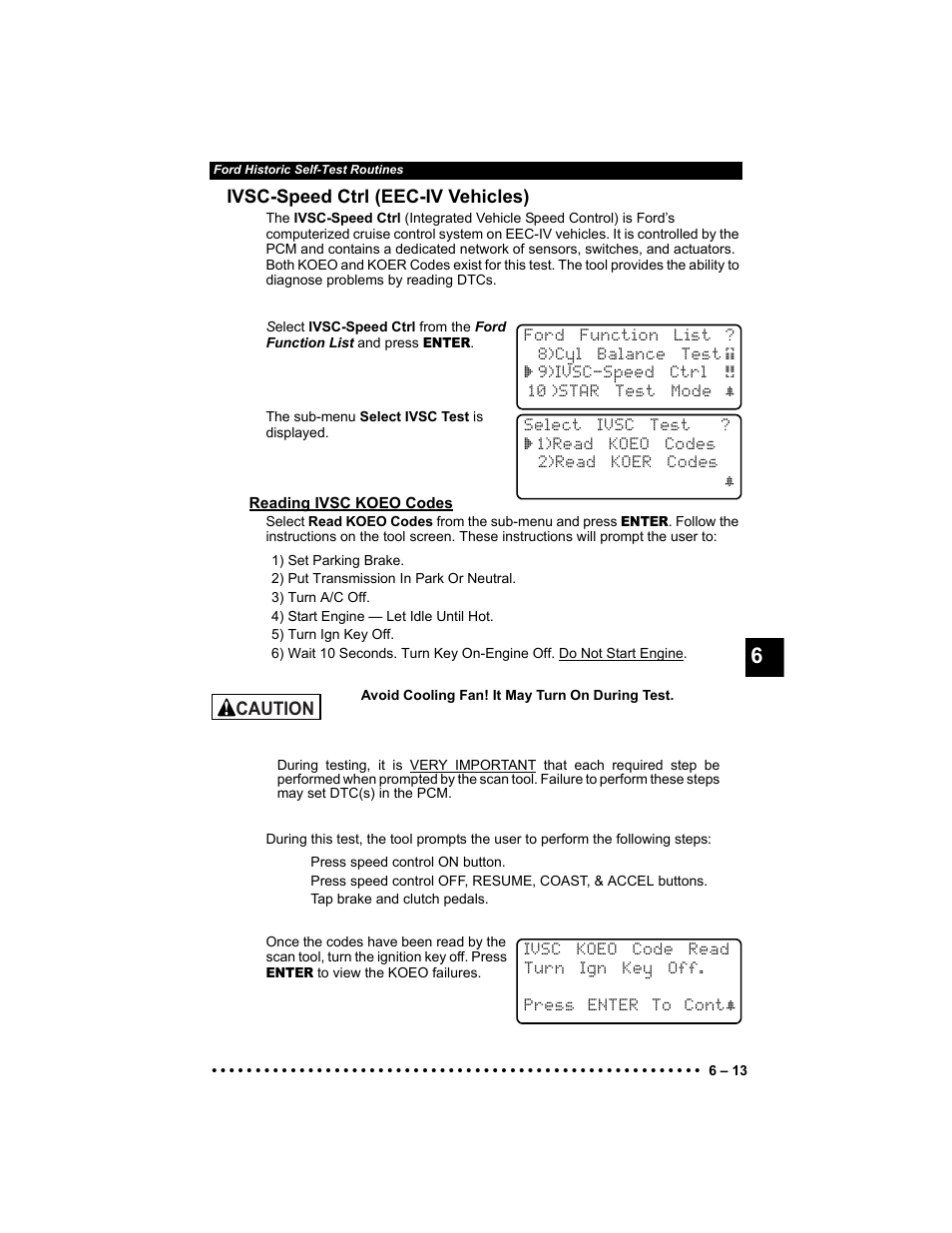 Ivsc-speed ctrl (eec-iv vehicles), Reading ivsc koeo codes | Actron KAL9640B User Manual | Page 87 / 144