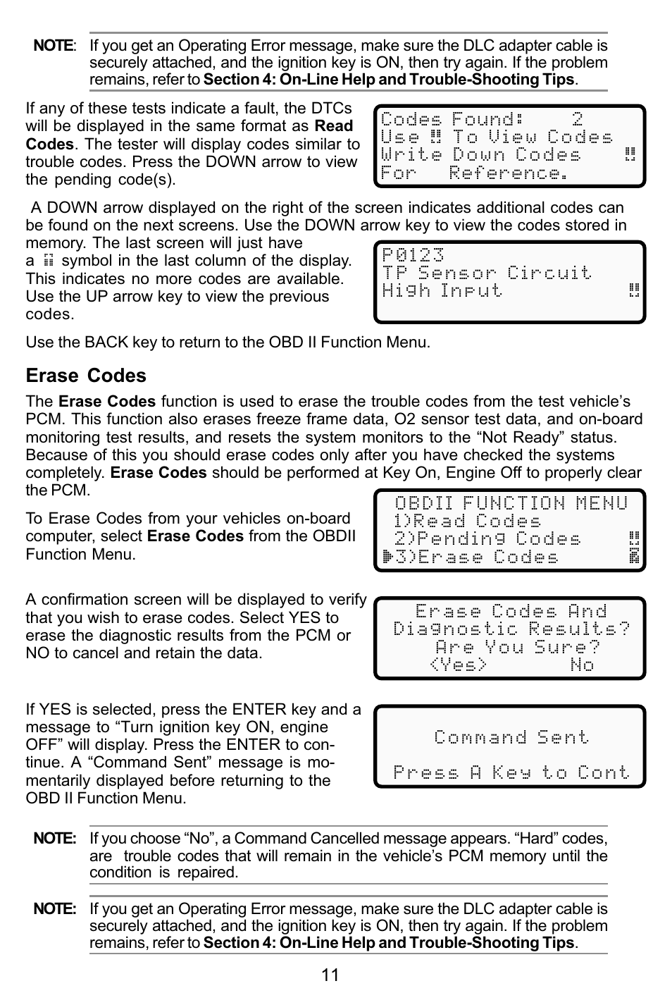 Erase codes | Actron KAL9615 User Manual | Page 11 / 48