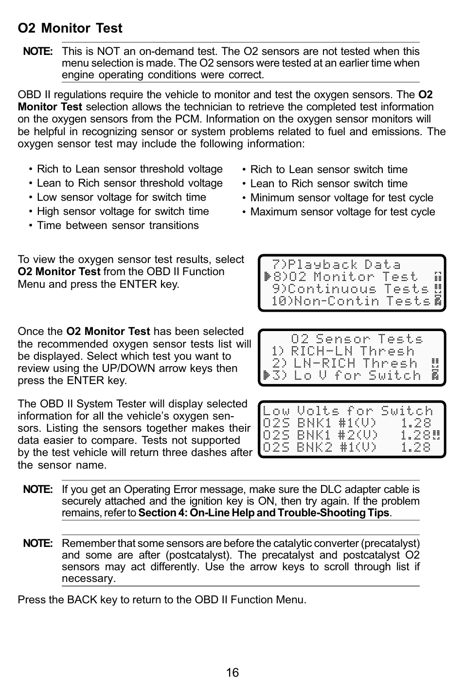 O2 monitor test | Actron KAL9615 User Manual | Page 16 / 48