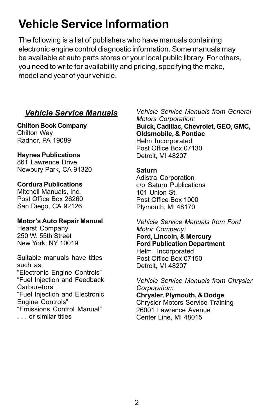 Vehicle service information, Vehicle service manuals | Actron KAL9615 User Manual | Page 2 / 48