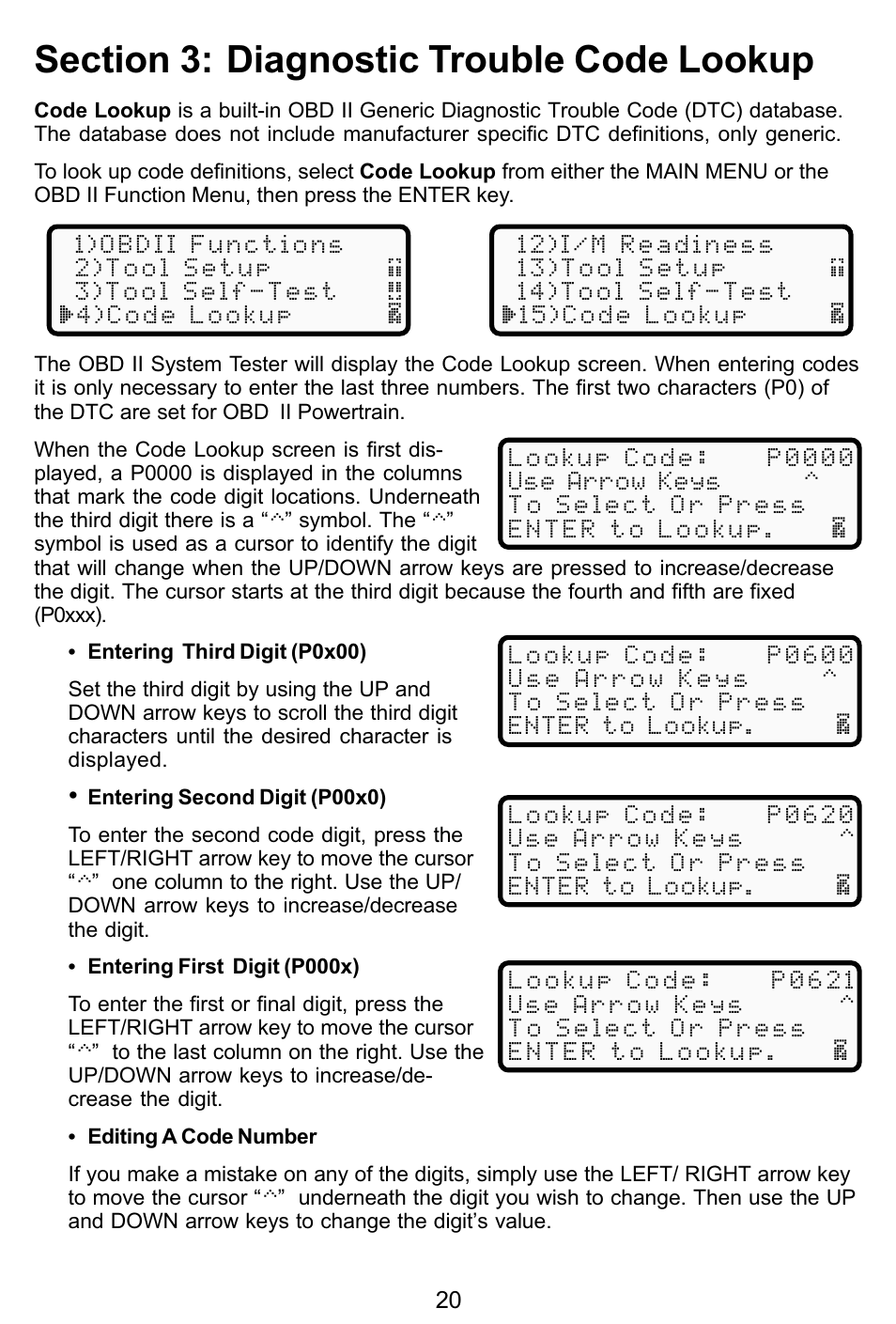 Section 3: diagnostic trouble code lookup | Actron KAL9615 User Manual | Page 20 / 48