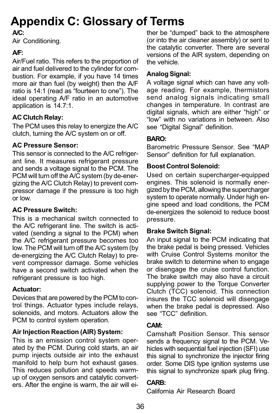 Appendix c: glossary of terms | Actron KAL9615 User Manual | Page 36 / 48