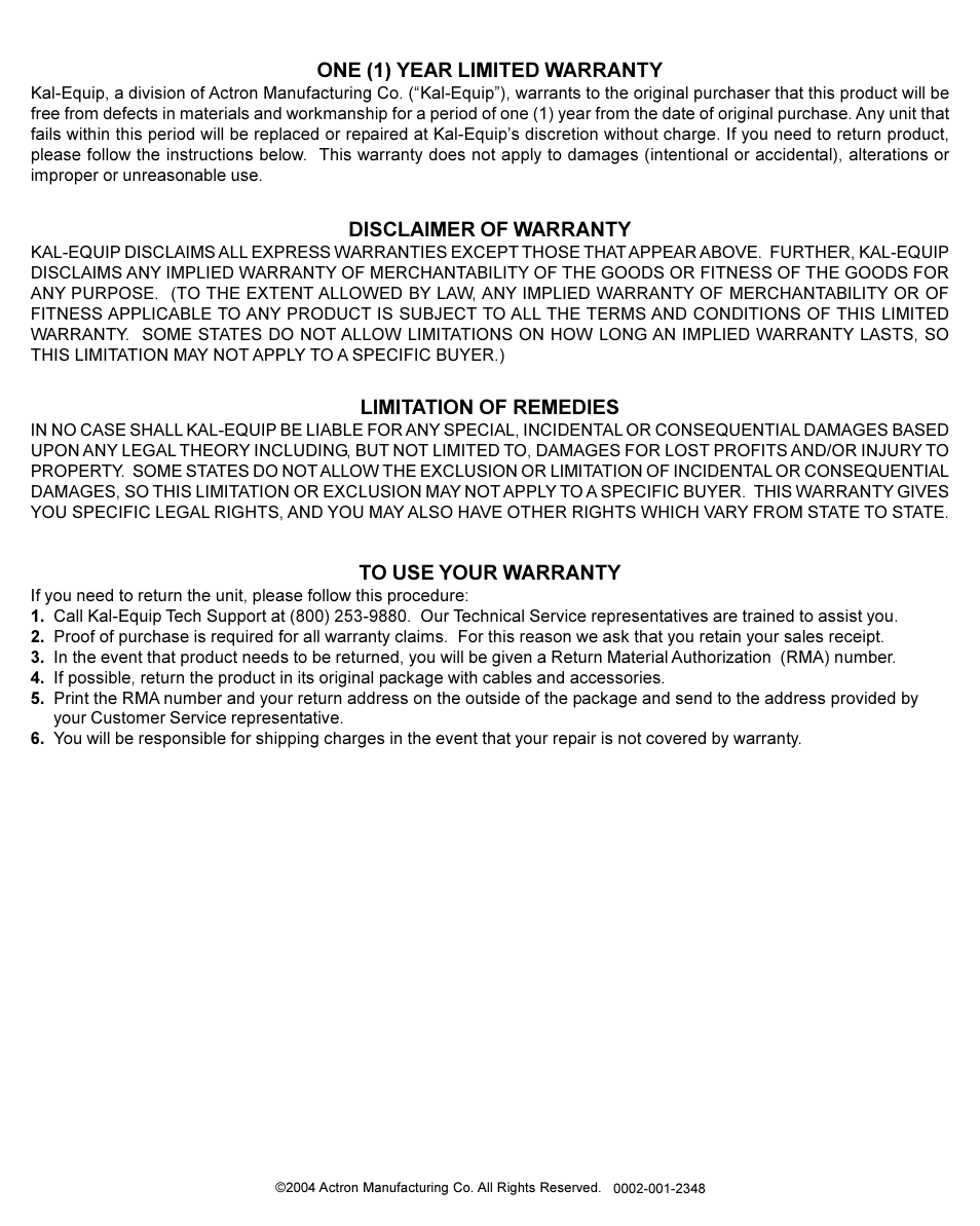 Actron KAL3221 User Manual | Page 2 / 2