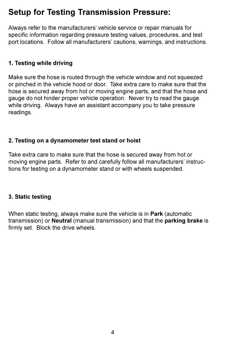 Setup for testing transmission pressure | Actron KAL2510 User Manual | Page 4 / 8