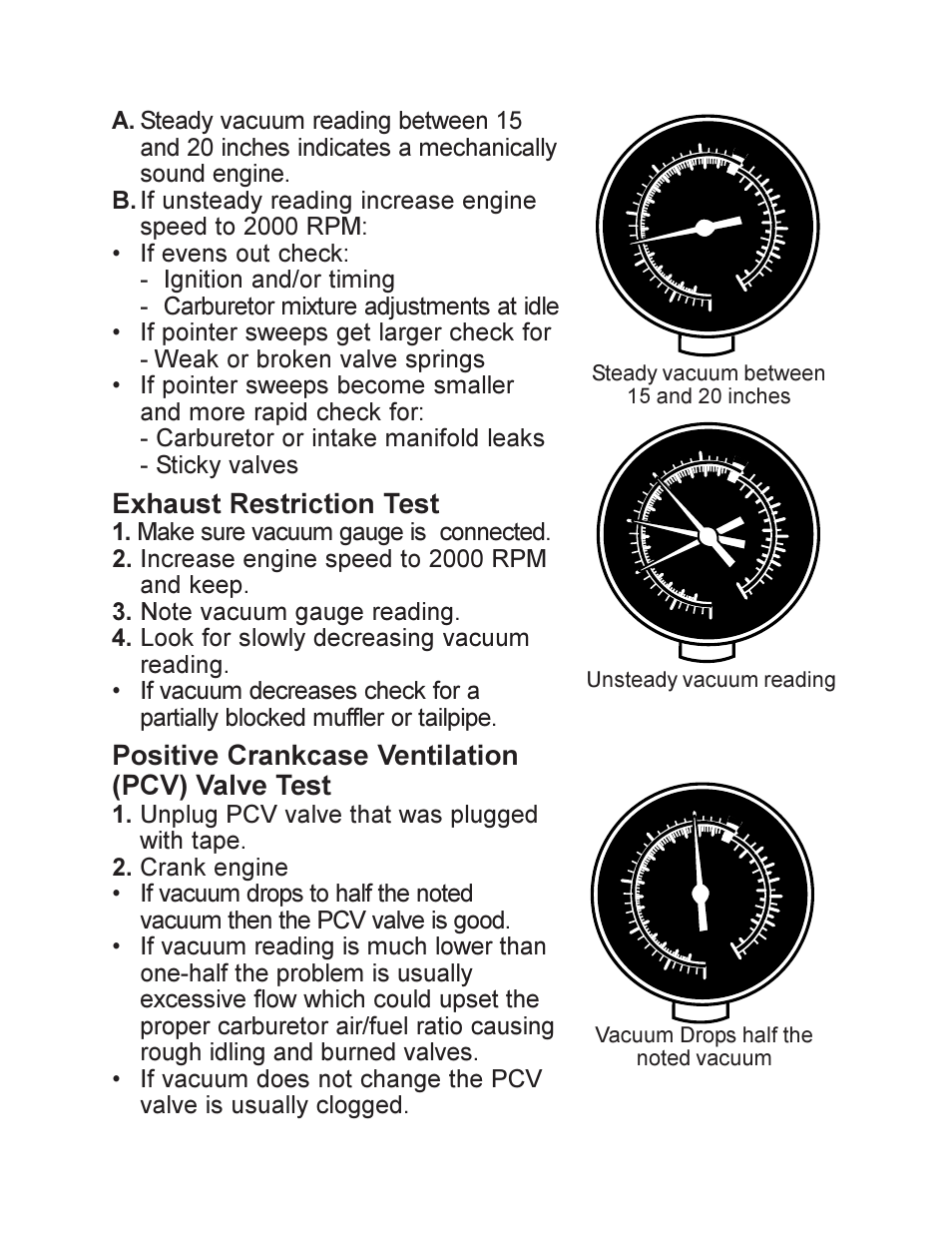 Exhaust restriction test, Positive crankcase ventilation (pcv) valve test | Actron KAL2512 User Manual | Page 3 / 4