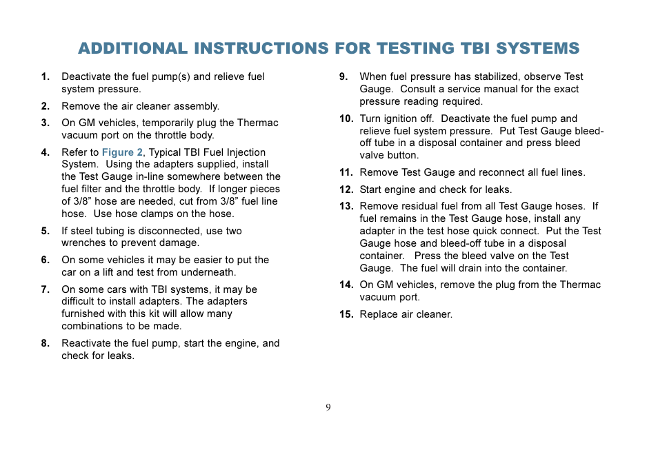 Additional instructions for testing tbi systems | Actron KAL2535 User Manual | Page 10 / 22