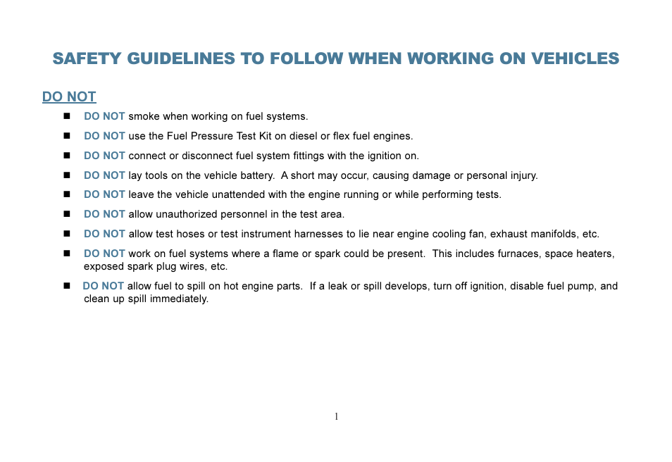 Do not | Actron KAL2535 User Manual | Page 2 / 22
