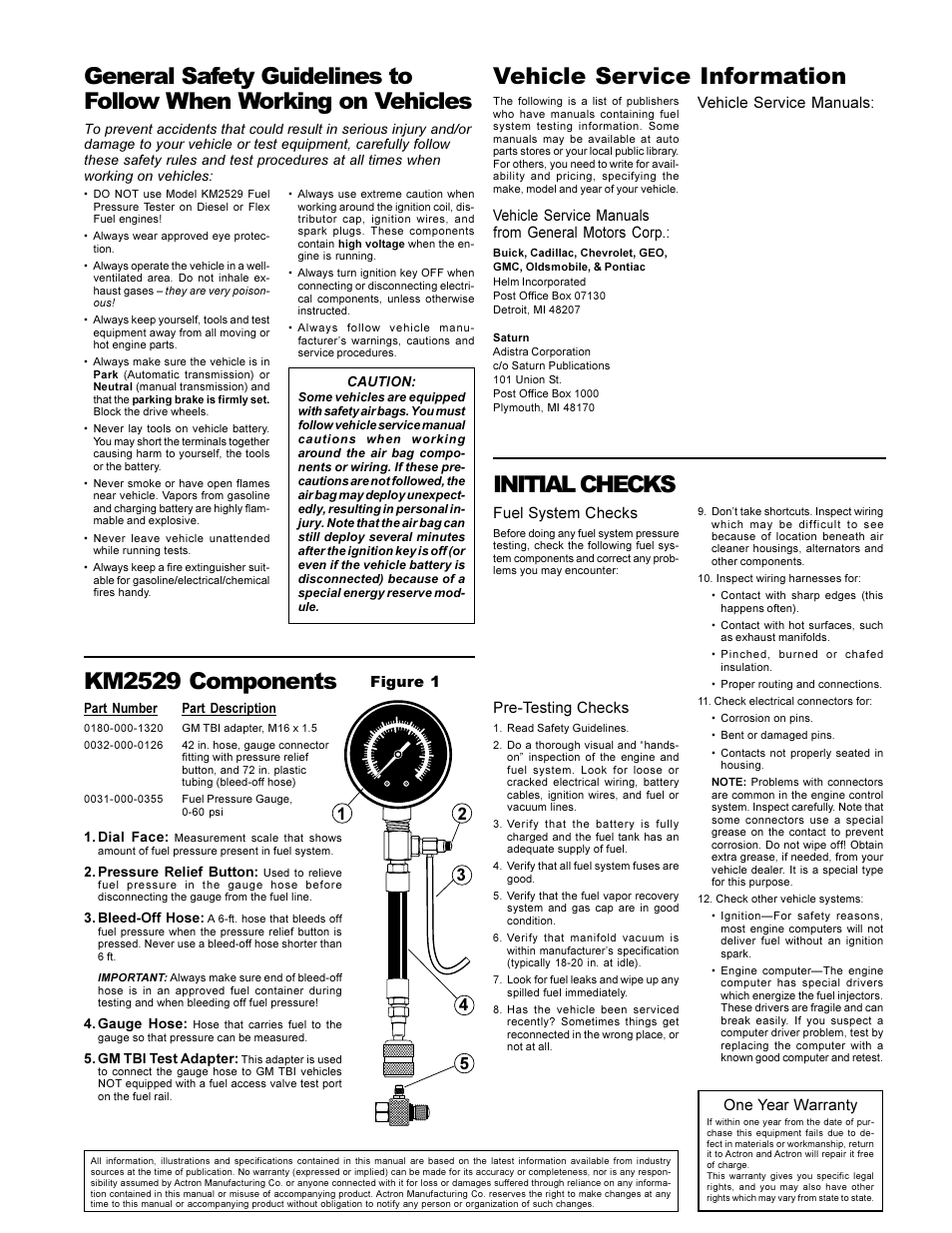 Actron KM2529 User Manual | 2 pages