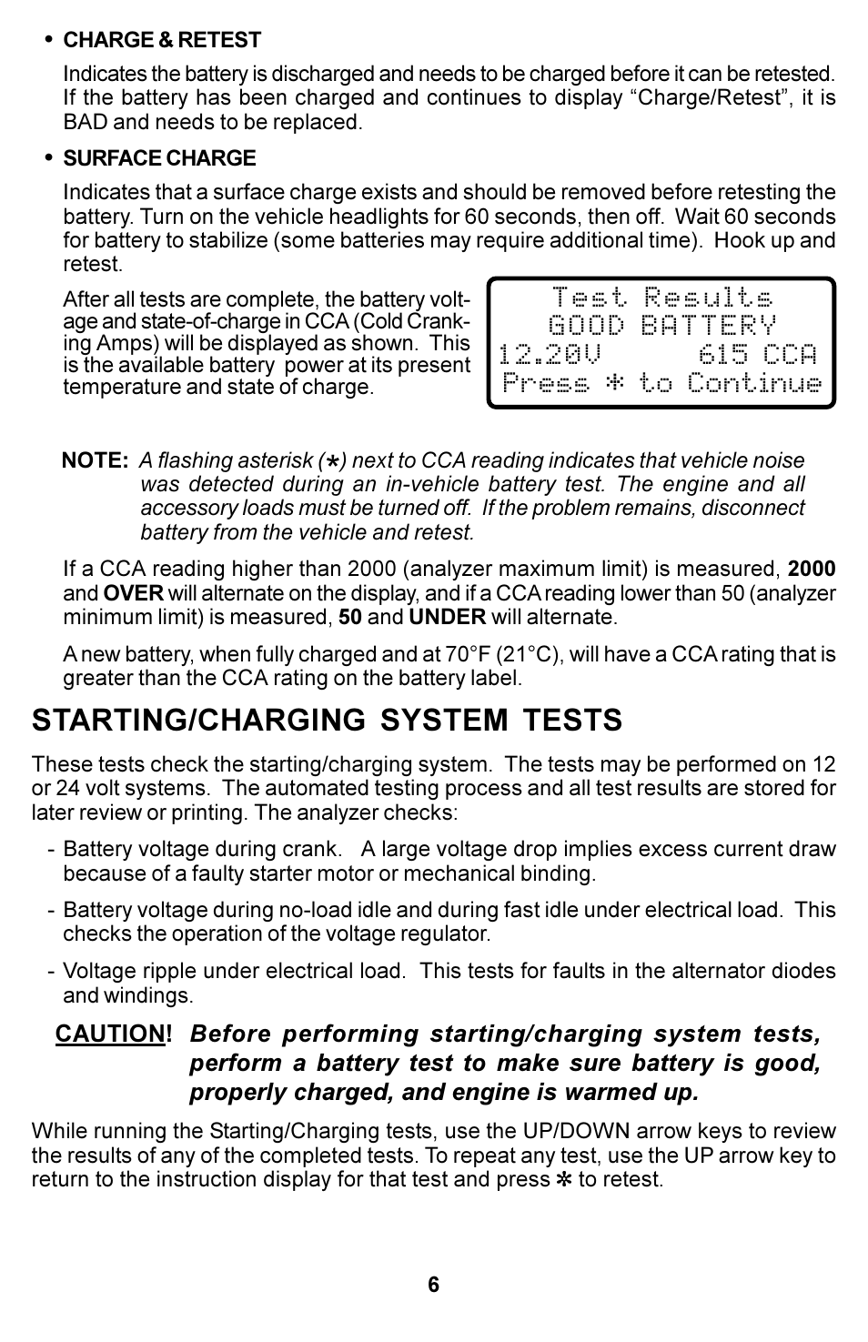 Starting/charging system tests | Actron KAL8600 User Manual | Page 6 / 8