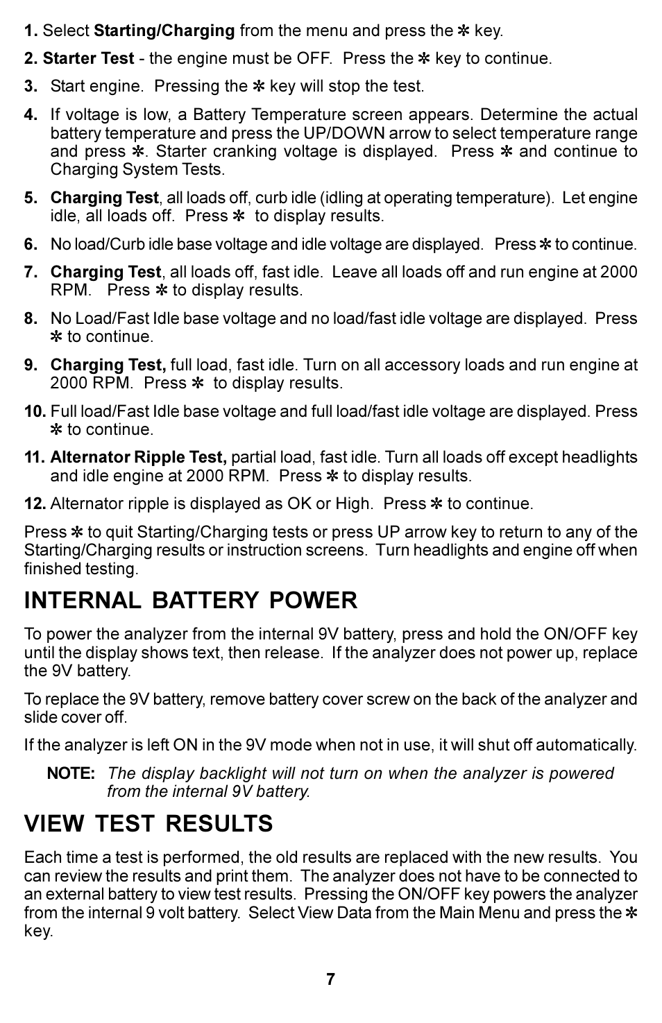 Internal battery power, View test results | Actron KAL8600 User Manual | Page 7 / 8