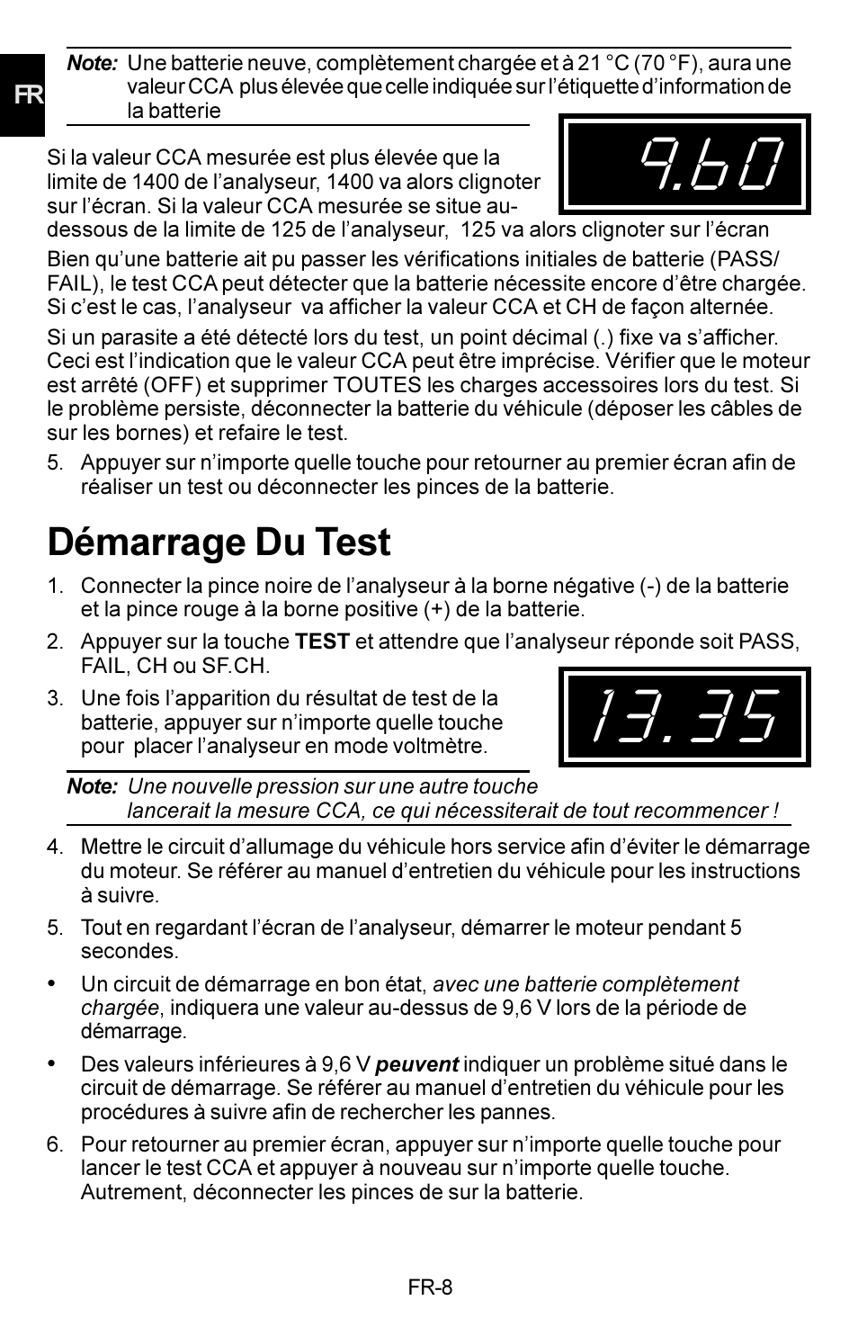 Démarrage du test | Actron KAL8300 User Manual | Page 10 / 40