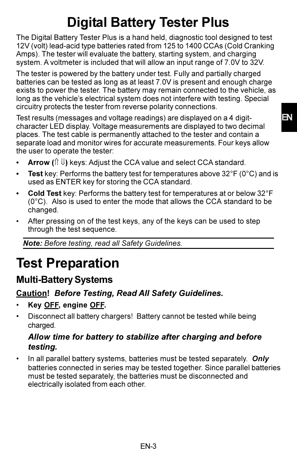 Digital battery tester plus, Test preparation, Multi-battery systems | Actron KAL8300 User Manual | Page 15 / 40