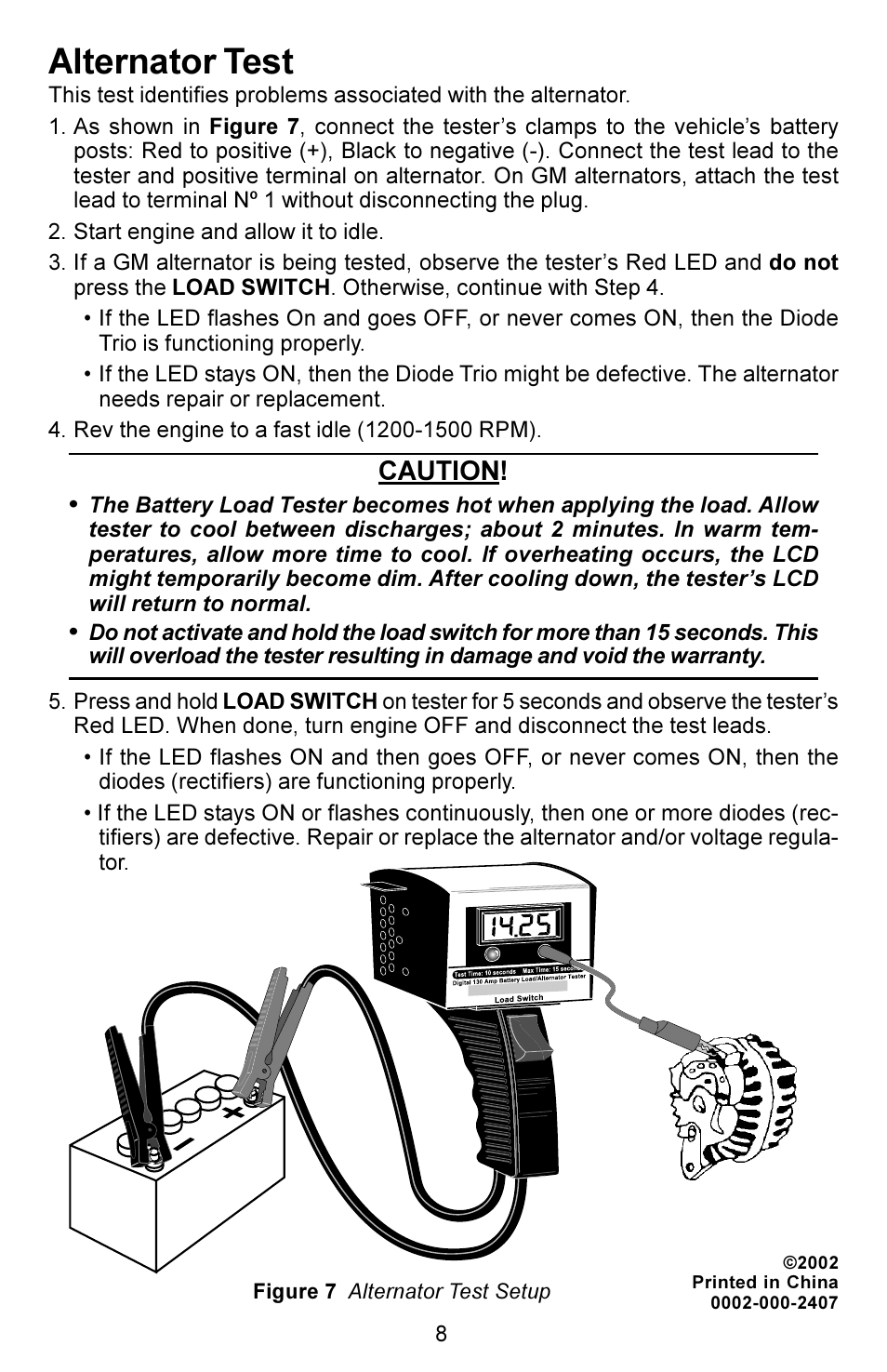 Alternator test, Caution | Actron KAL4780 User Manual | Page 8 / 8