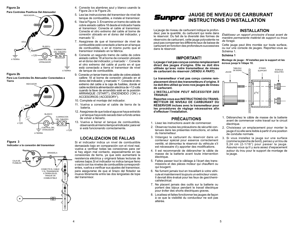 Localizacion de fallas, Important, Installation | Précautions | Actron CP7009 User Manual | Page 4 / 4