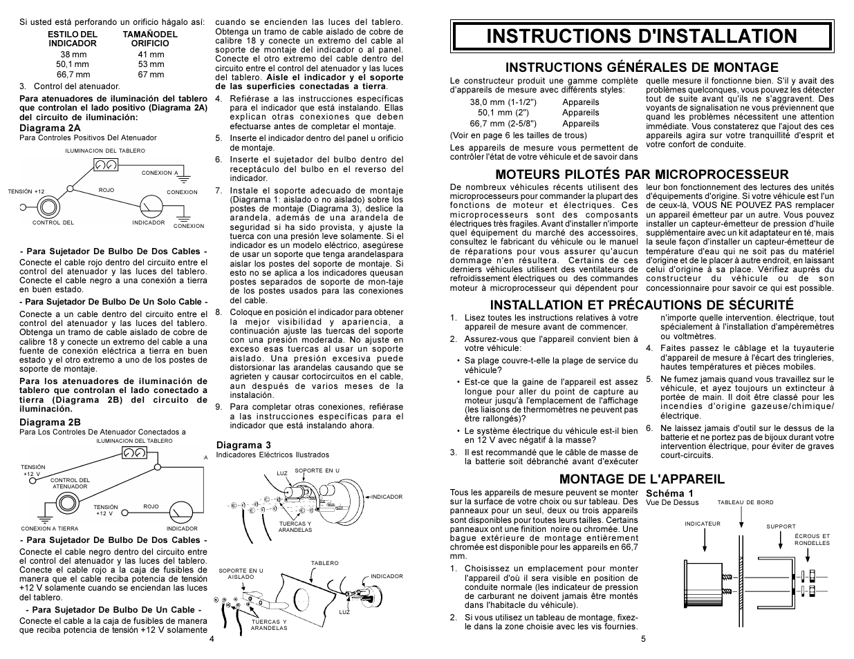 Instructions d'installation, Installation et précautions de sécurité, Montage de l'appareil | Actron CP8217 User Manual | Page 4 / 4