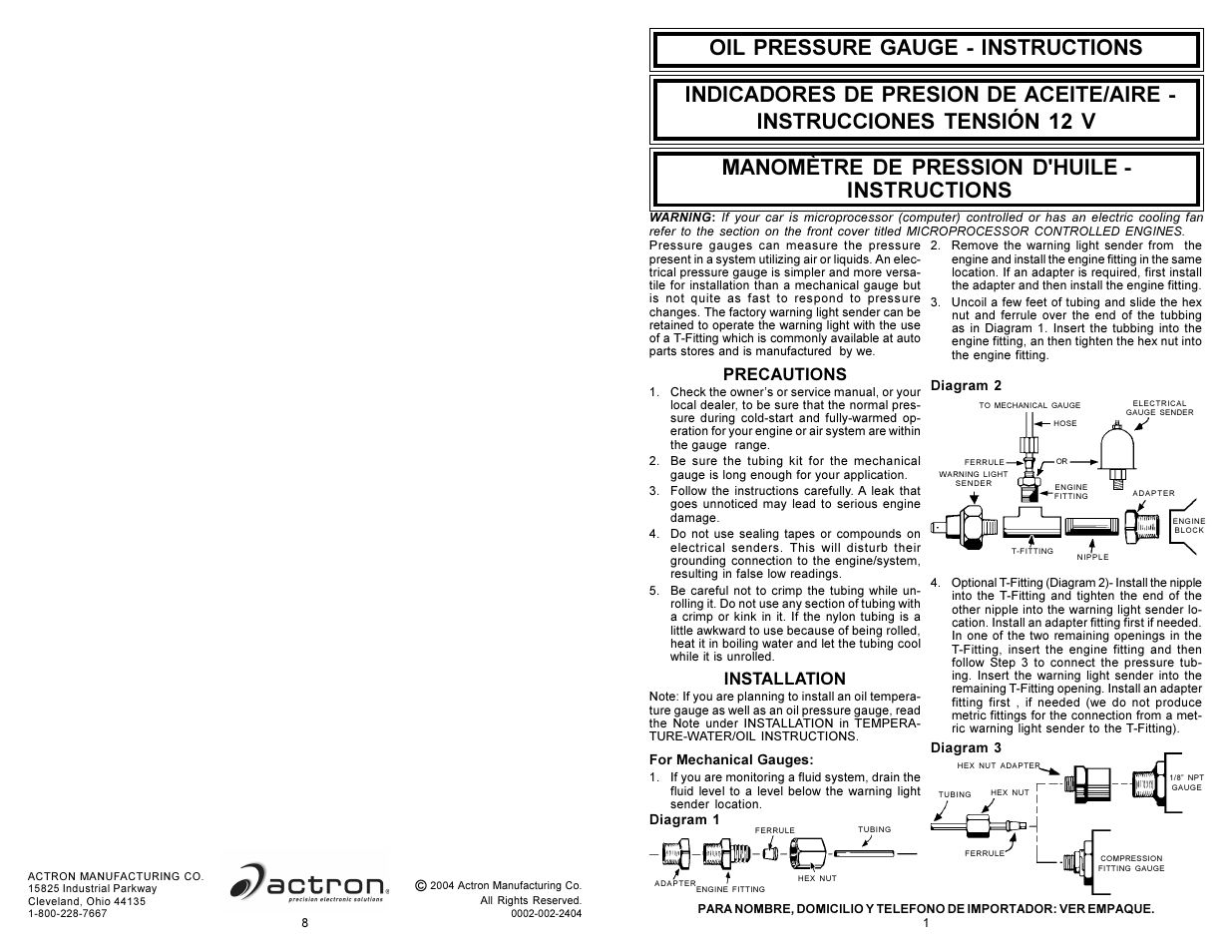 Actron CP8218 User Manual | 12 pages