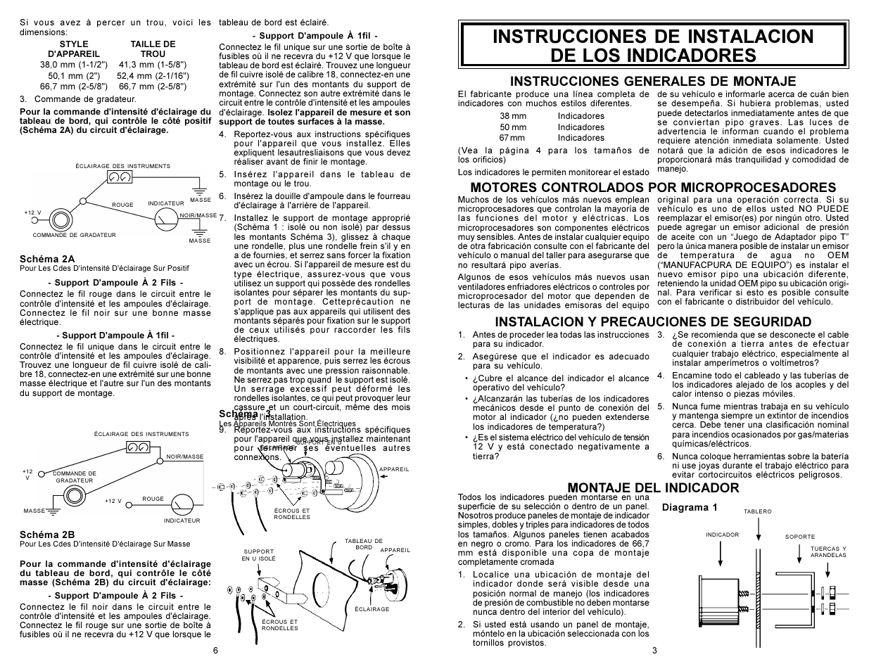 Instrucciones de instalacion de los indicadores, Montaje del indicador | Actron CP8218 User Manual | Page 11 / 12