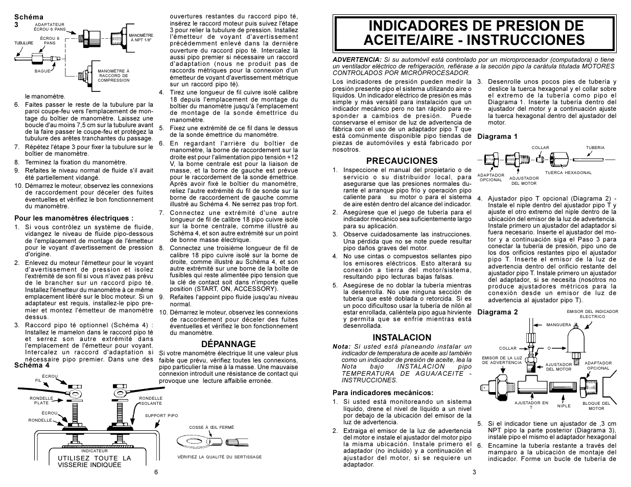 Precauciones, Instalacion, Dépannage | Actron CP8218 User Manual | Page 3 / 12