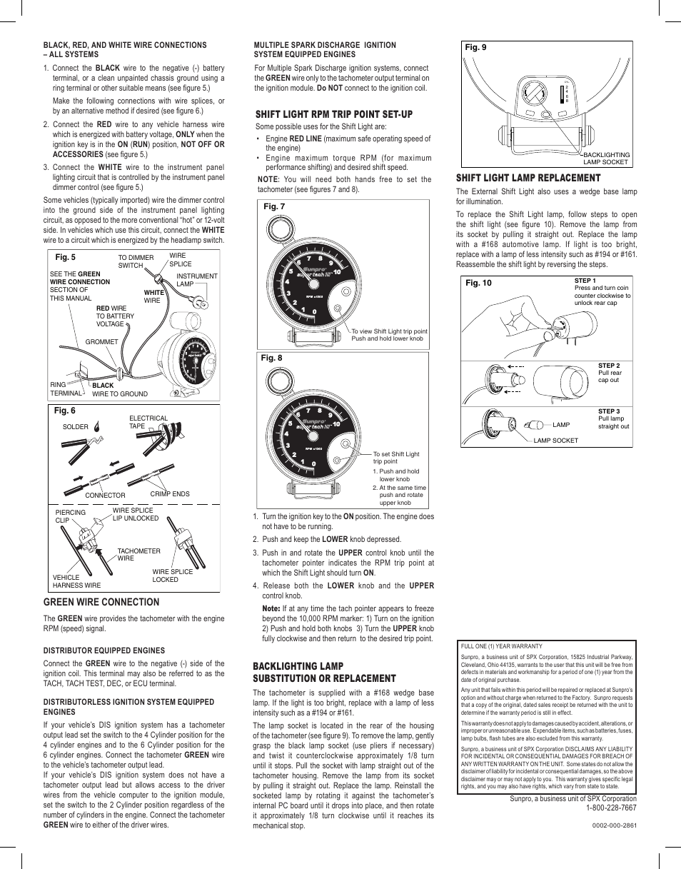 Shift light lamp replacement, Green wire connection, Shift light rpm trip point set-up | Backlighting lamp substitution or replacement | Actron CP7905 User Manual | Page 2 / 2