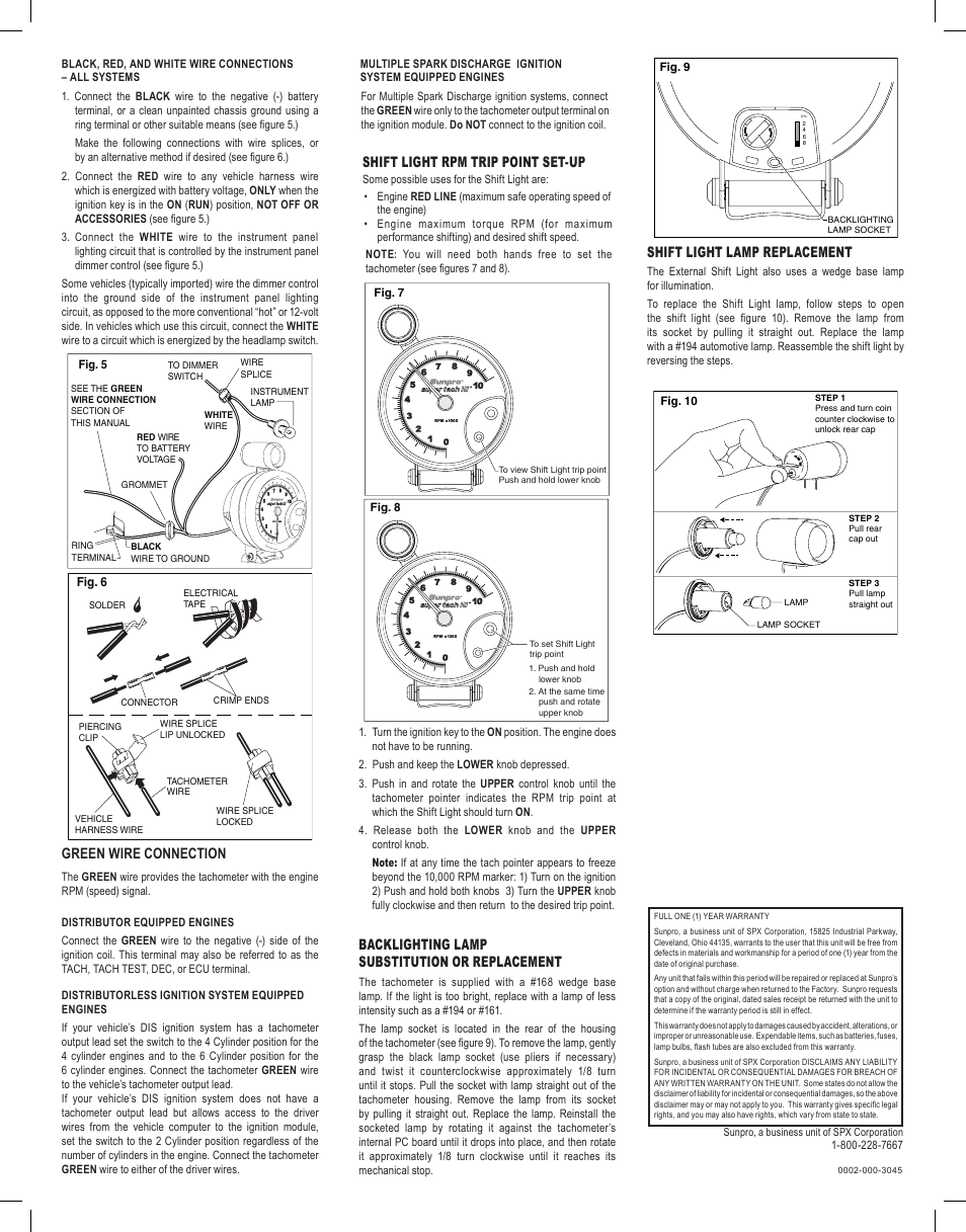 Shift light lamp replacement, Green wire connection, Shift light rpm trip point set-up | Backlighting lamp substitution or replacement | Actron CP7914 User Manual | Page 2 / 2