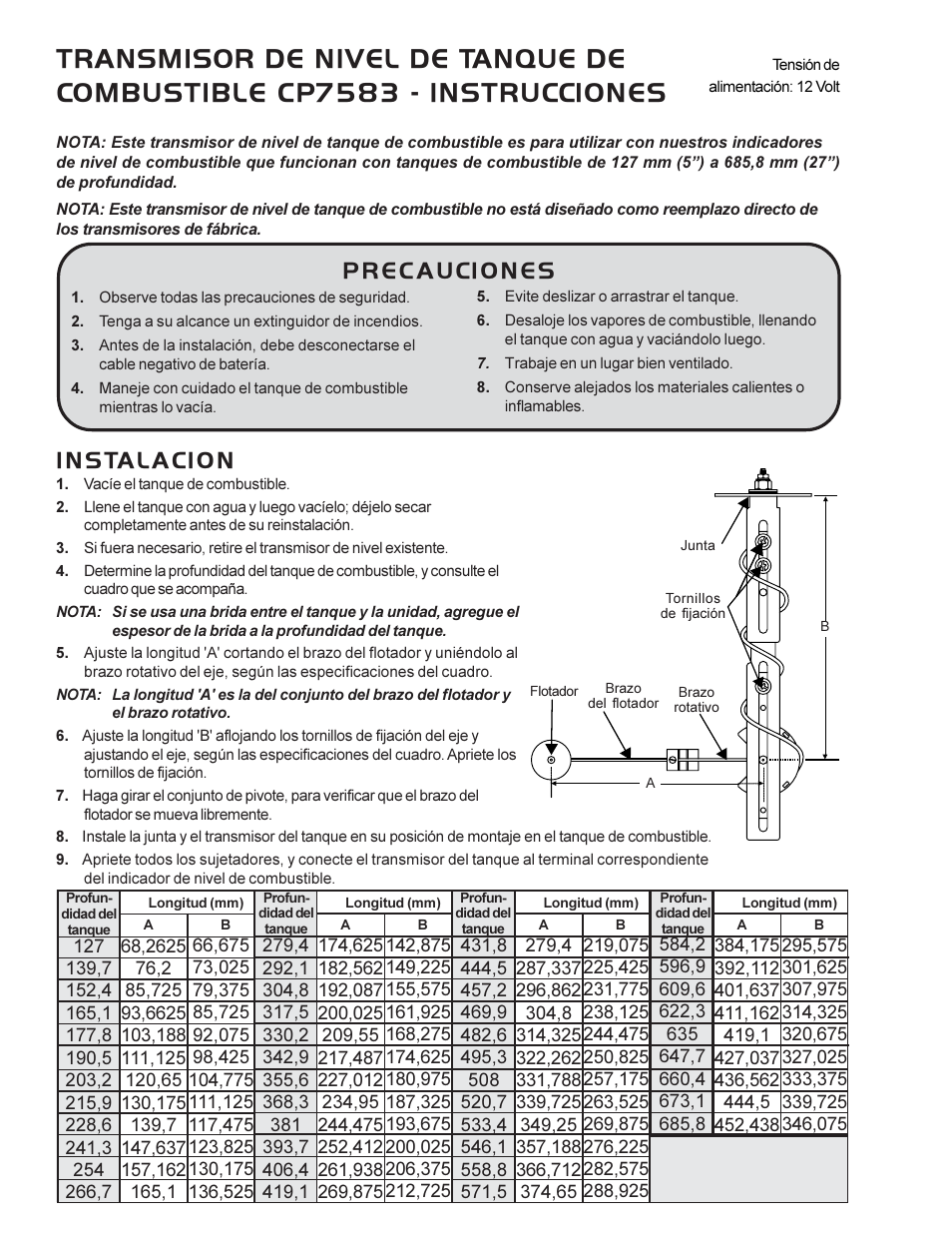 Instalacion, Precauciones | Actron CP7591 User Manual | Page 2 / 4