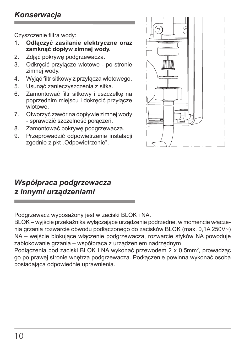 Konserwacja, Współpraca podgrzewacza z innymi urządzeniami | KOSPEL KDE User Manual | Page 10 / 40