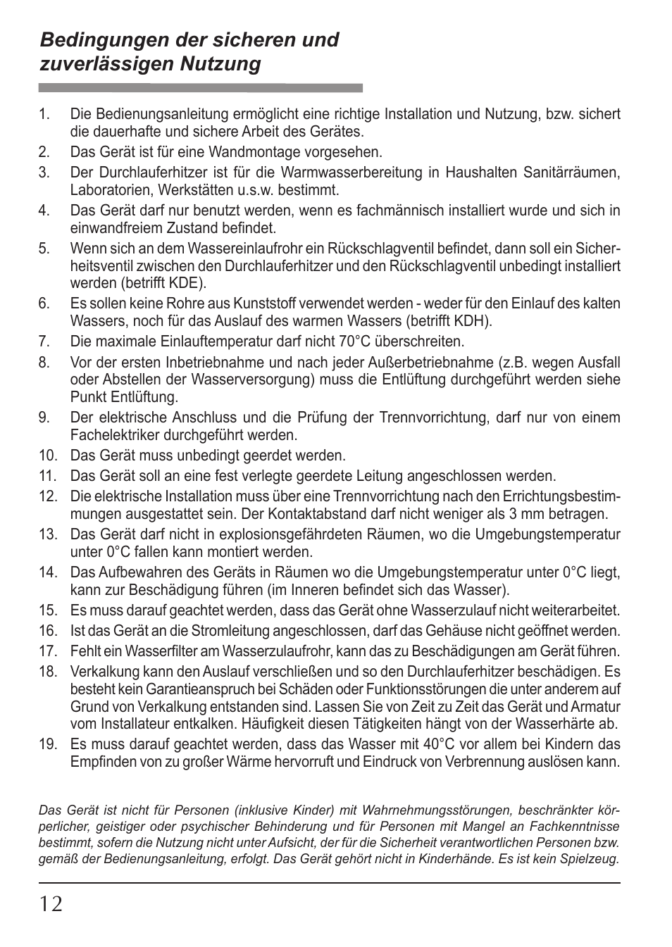 Bedingungen der sicheren und zuverlässigen nutzung | KOSPEL KDE User Manual | Page 12 / 40