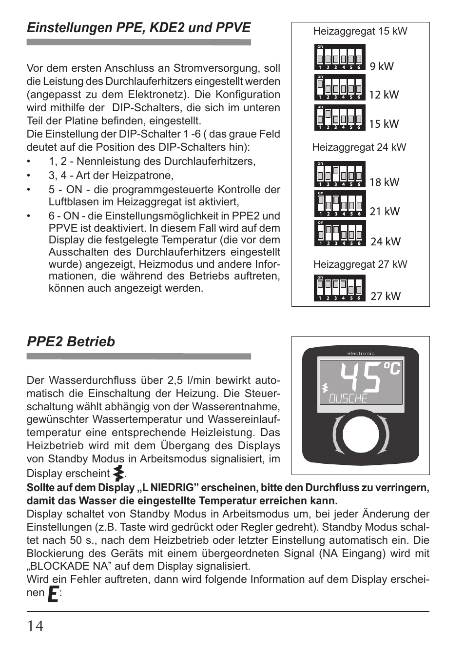 Einstellungen ppe, kde2 und ppve ppe2 betrieb | KOSPEL KDE User Manual | Page 14 / 40