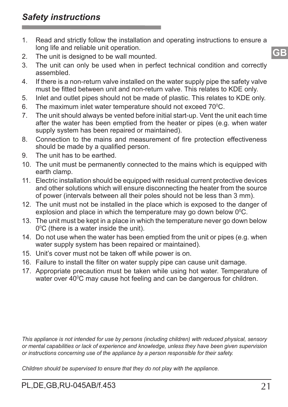 Safety instructions | KOSPEL KDE User Manual | Page 21 / 40