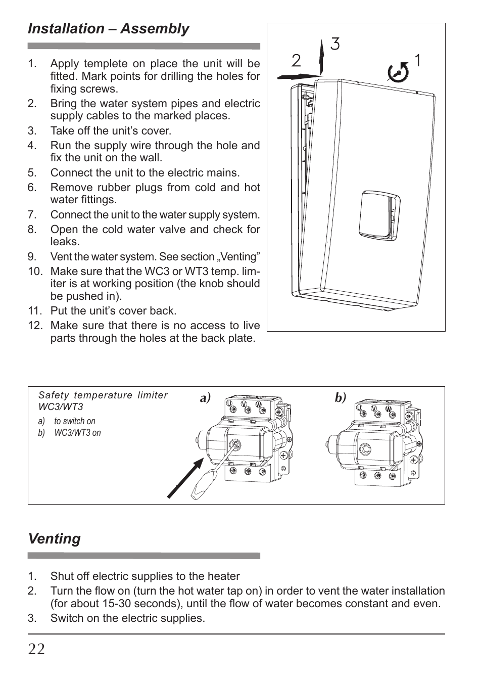 Installation – assembly, Venting | KOSPEL KDE User Manual | Page 22 / 40