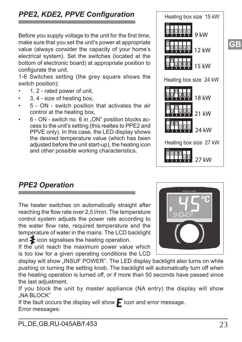 Ppe2, kde2, ppve configuration ppe2 operation | KOSPEL KDE User Manual | Page 23 / 40