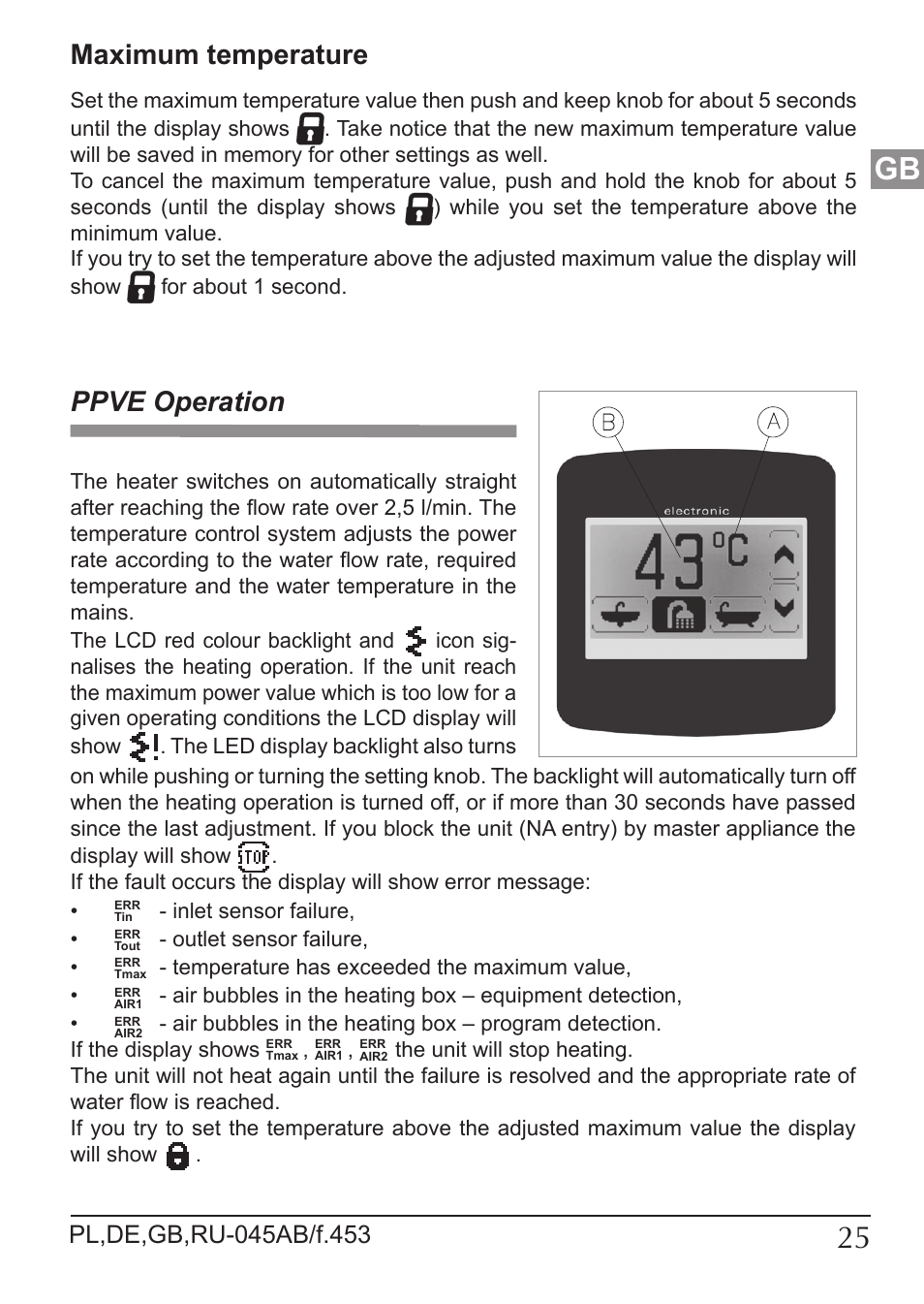 Maximum temperature, Ppve operation | KOSPEL KDE User Manual | Page 25 / 40