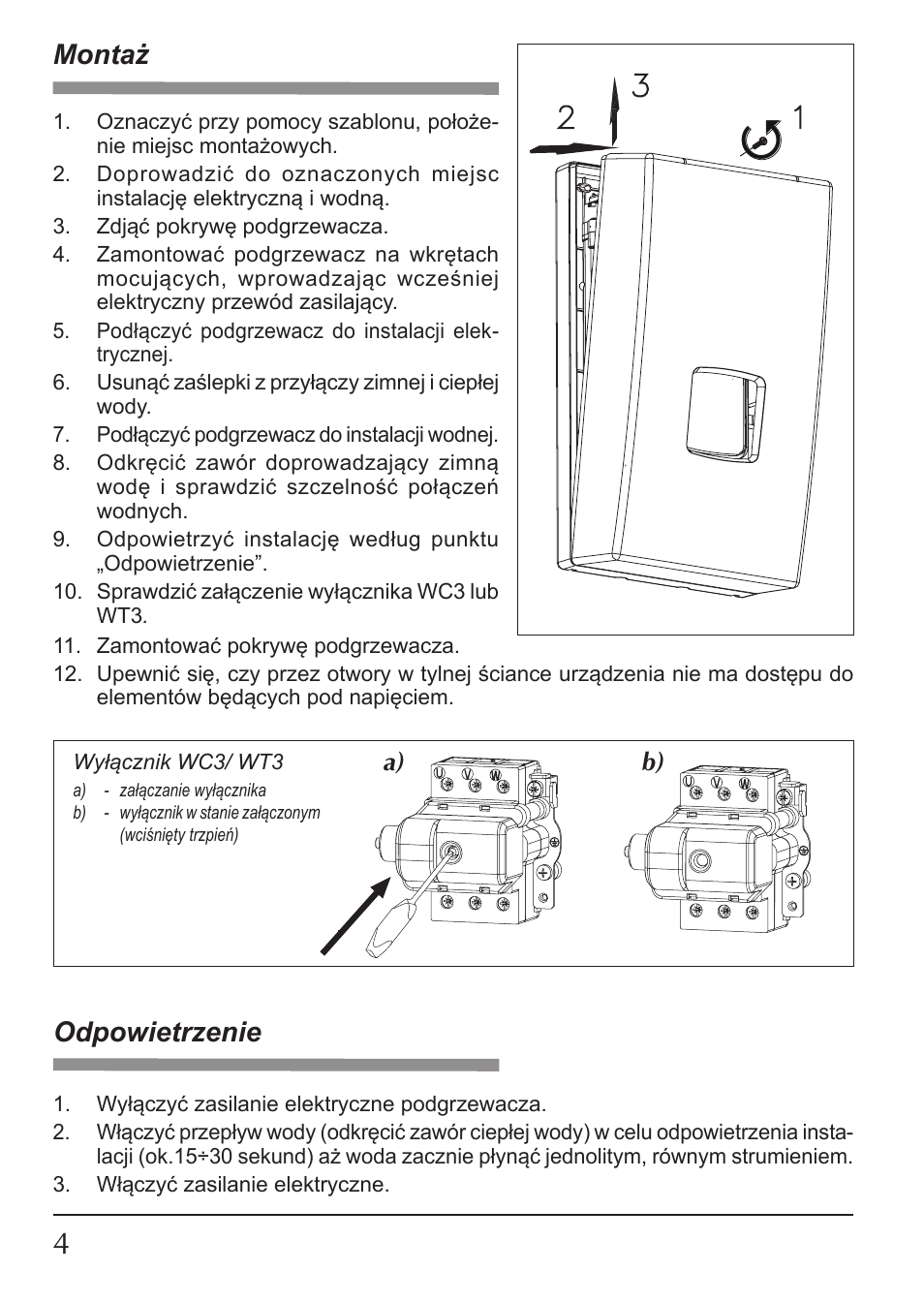 Montaż, Odpowietrzenie | KOSPEL KDE User Manual | Page 4 / 40