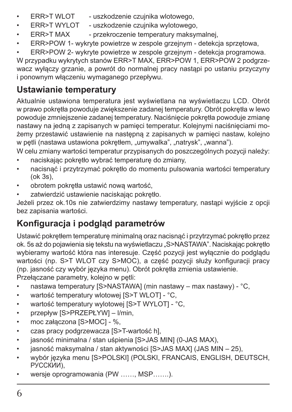 Ustawianie temperatury, Konfiguracja i podgląd parametrów | KOSPEL KDE User Manual | Page 6 / 40