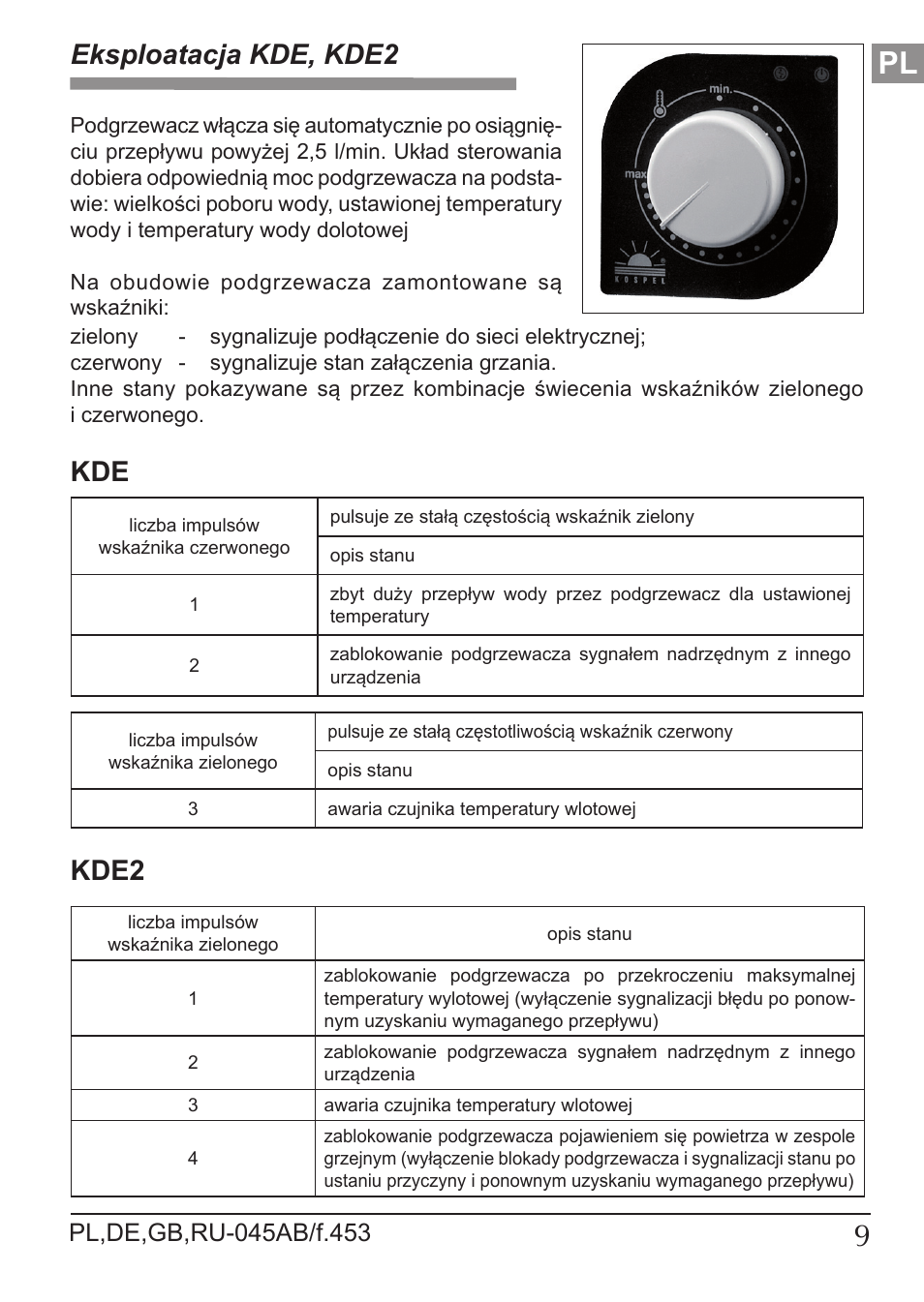 Eksploatacja kde, kde2, Kde2 | KOSPEL KDE User Manual | Page 9 / 40