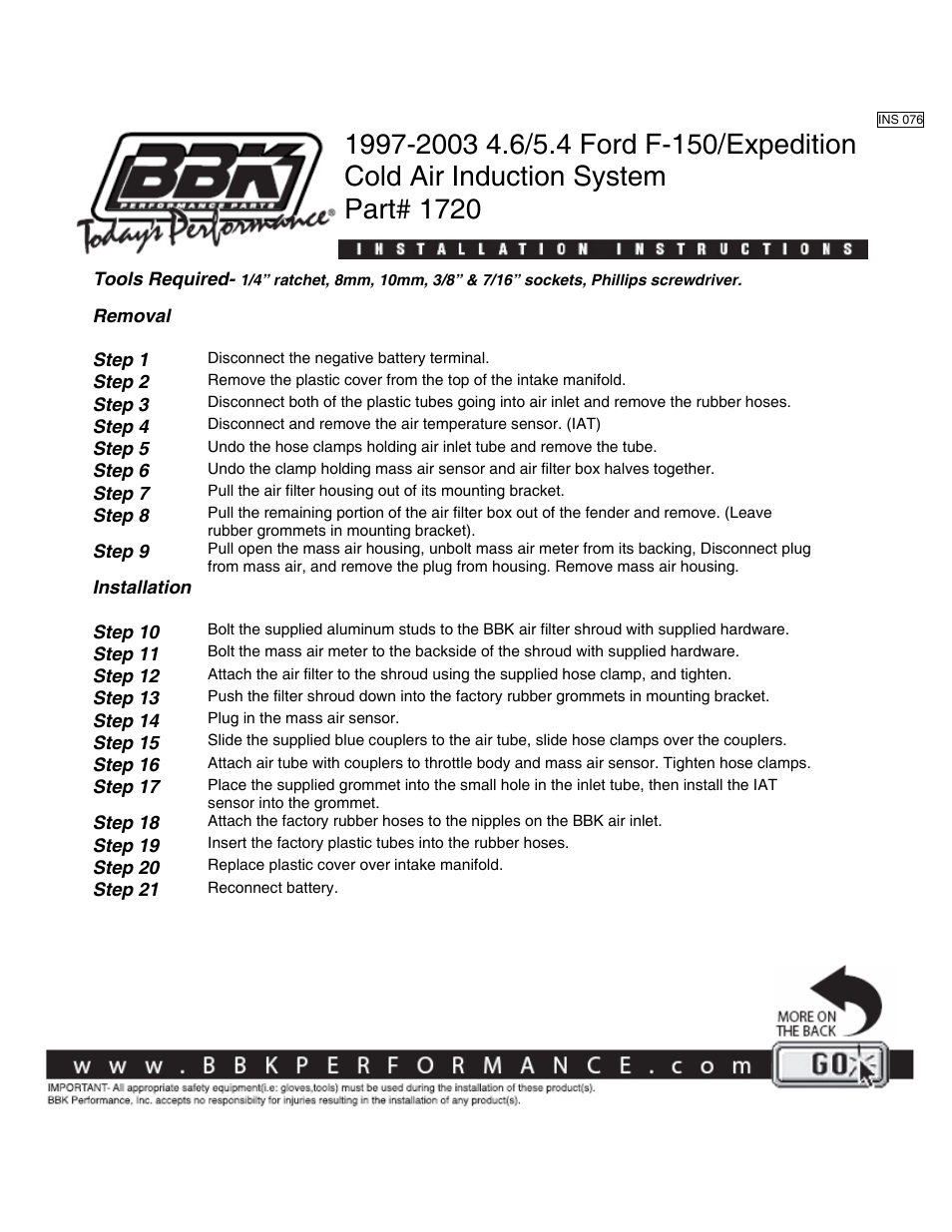 BBK Performance 1720 User Manual | 2 pages
