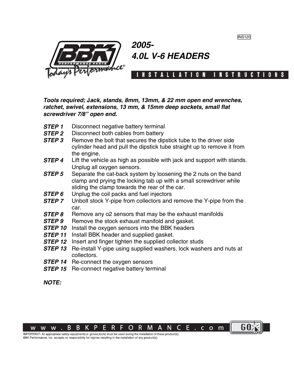 BBK Performance 40100 User Manual | 1 page