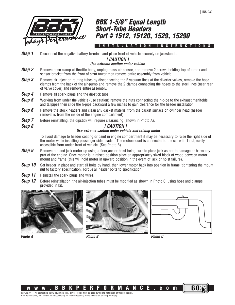 BBK Performance 15290 User Manual | 1 page