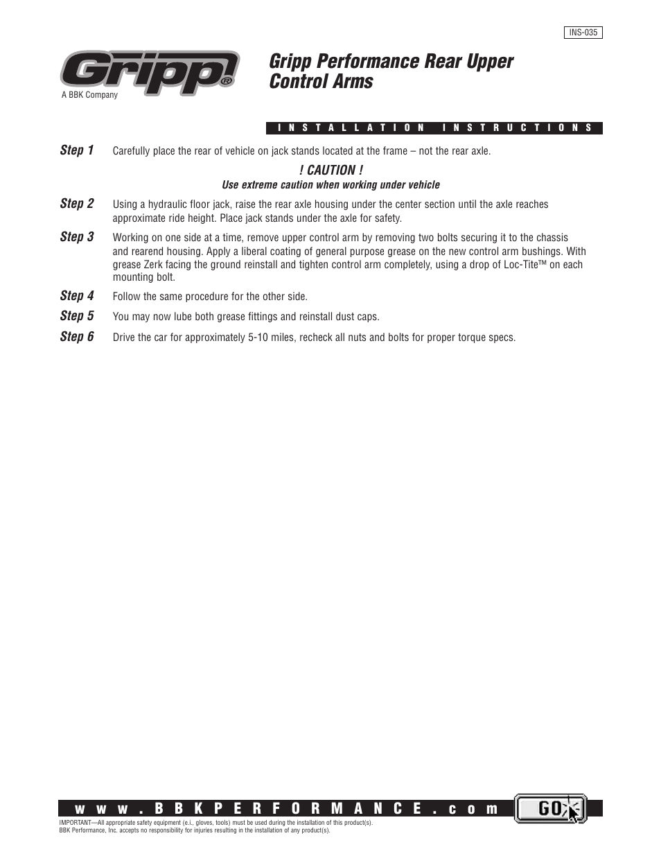 BBK Performance 25260 User Manual | 1 page