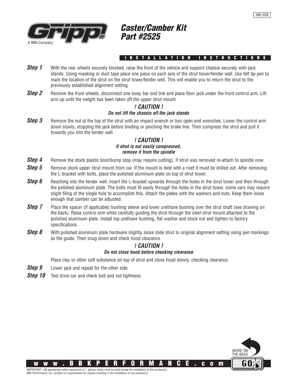 BBK Performance 2525 User Manual | 2 pages