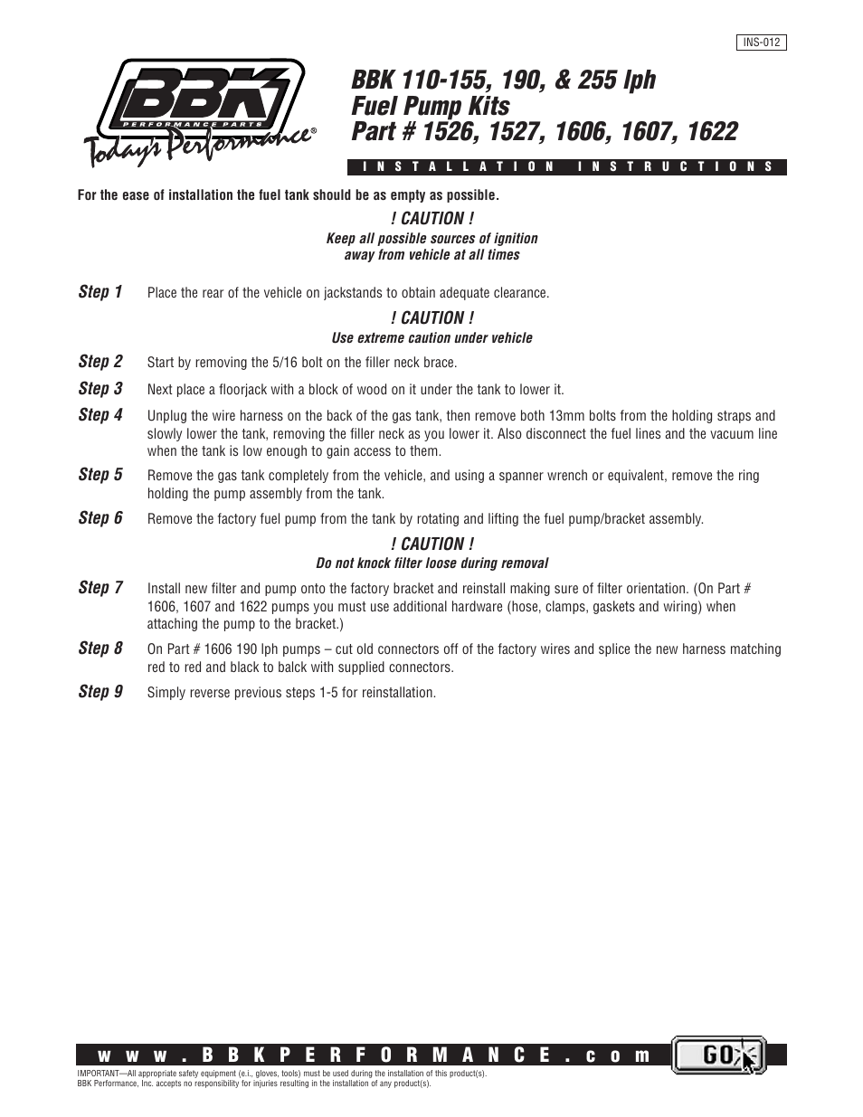BBK Performance 1621 User Manual | 1 page