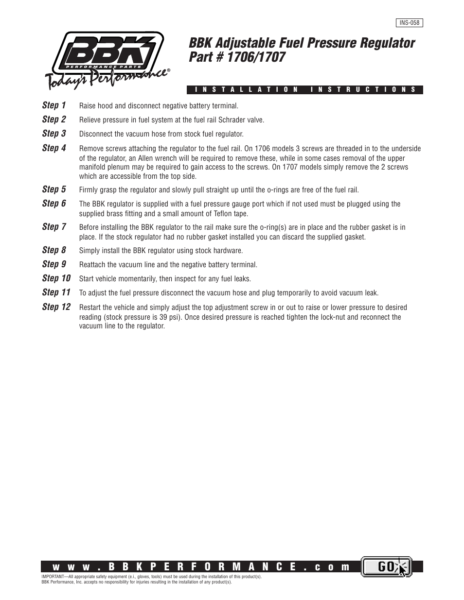 BBK Performance 1707 User Manual | 1 page