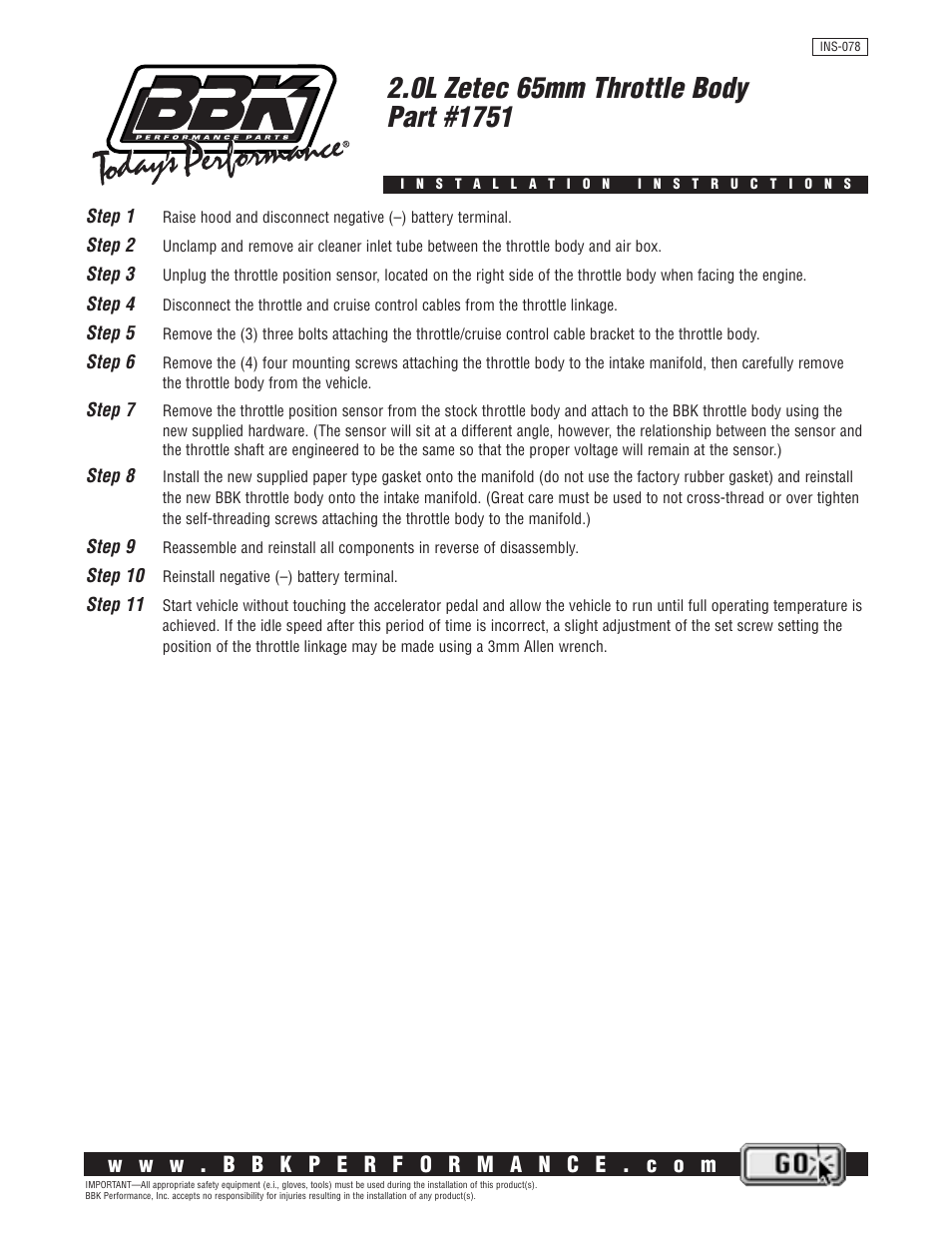 BBK Performance 1751 User Manual | 1 page