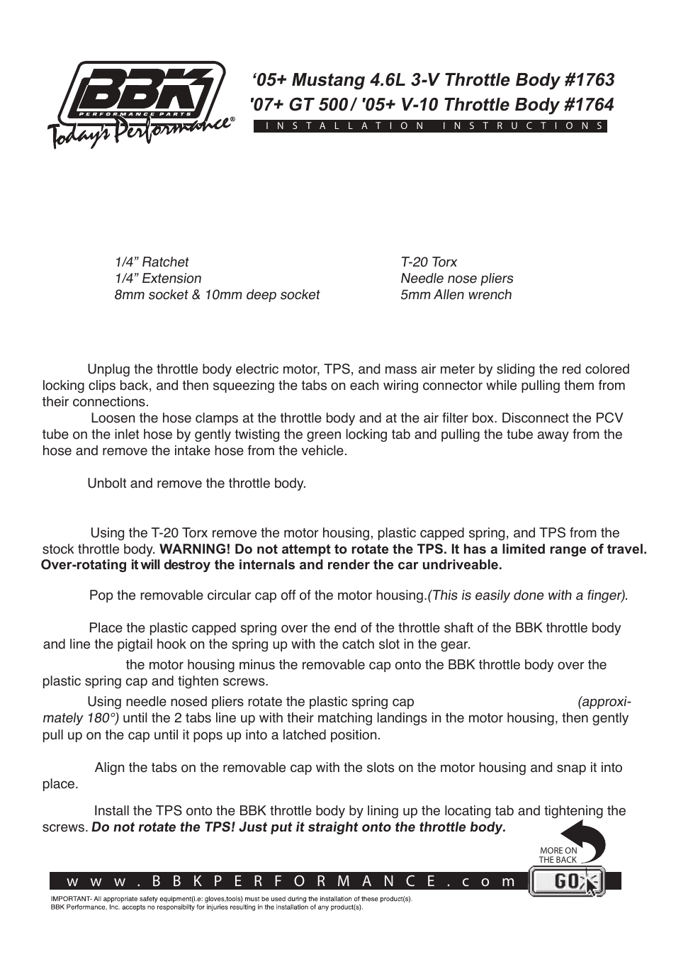 BBK Performance 1765 User Manual | 3 pages