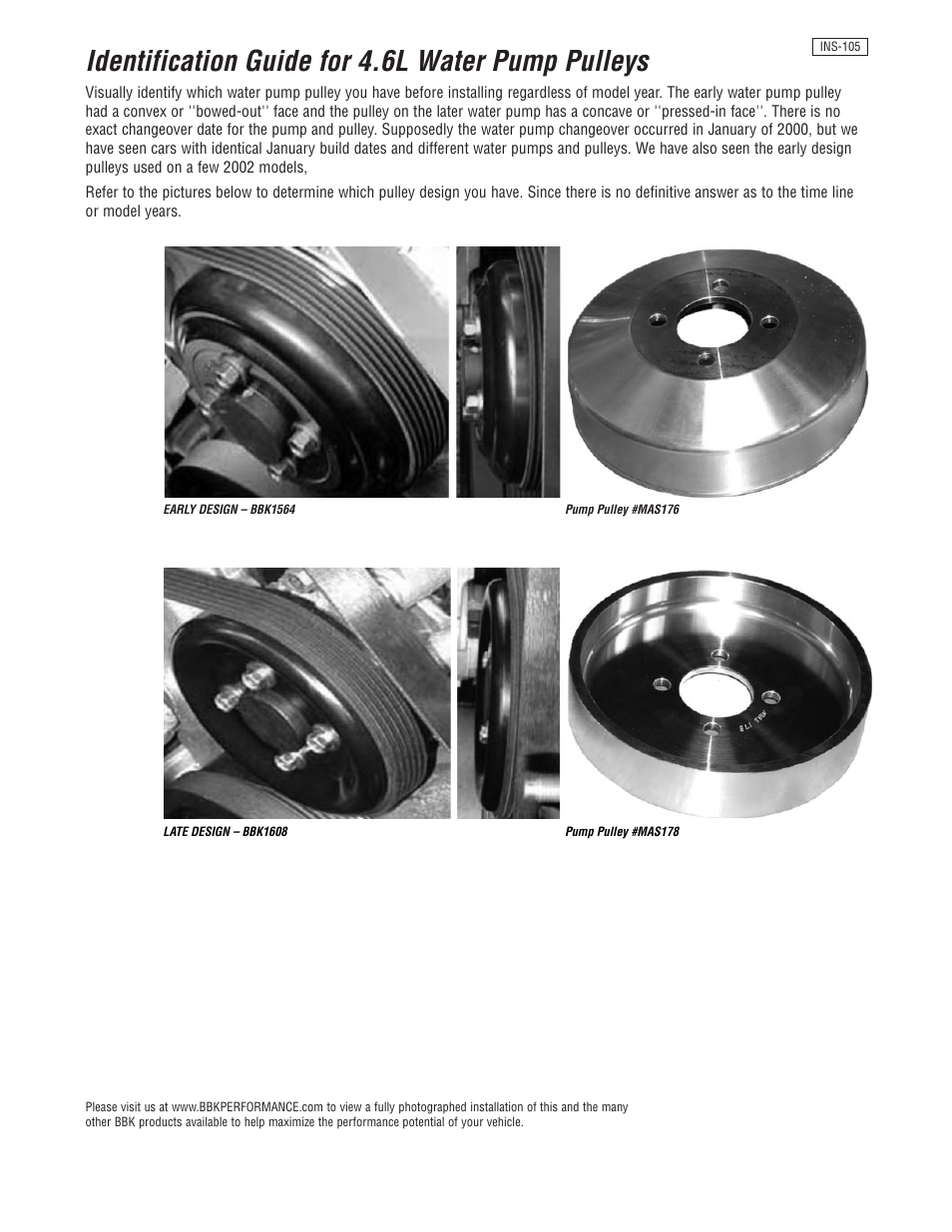 Identification guide for 4.6l water pump pulleys | BBK Performance 1608 User Manual | Page 3 / 3