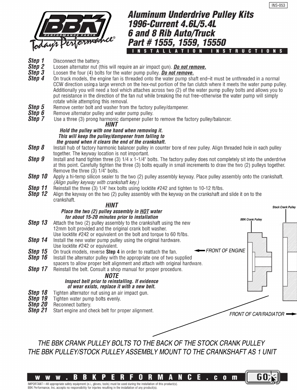 BBK Performance 1555 User Manual | 2 pages